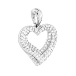 CIONDOLO CUORE DOPPIO CON CUBIC ZIRCONIA BIANCHI IN ARGENTO 925 GALVANICA RODIO