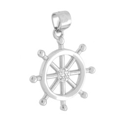 CIONDOLO TIMONE CON CUBIC ZIRCONIA BIANCHI IN ARGENTO 925 GALVANICA RODIO