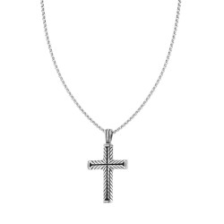 Round Venetian Chain Necklace with Cross Rope Pendant in STEEL