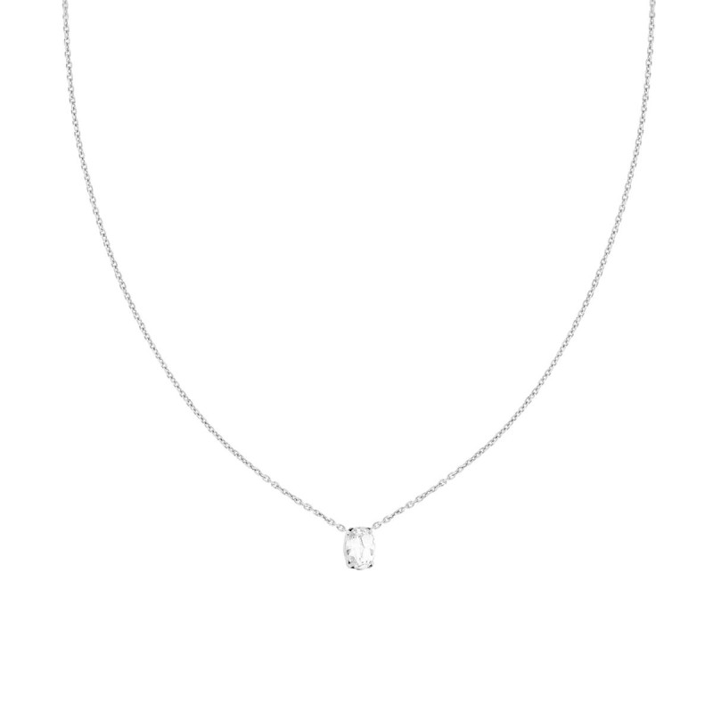 COLLANA CATENA FORZATINA DIAMANTATA CON PUNTO LUCE OVALE CRYSTAL BIANCO IN ARGENTO 925 GALVANICA RODIO
