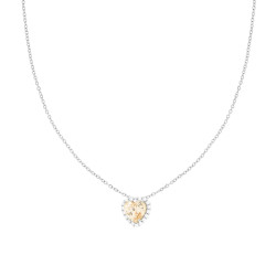 COLLANA CATENA FORZATINA DIAMANTATA CON CUORE CHAMPAGNE CONTORNATO DA CRYSTAL BIANCHI IN ACCIAIO E OTTONE