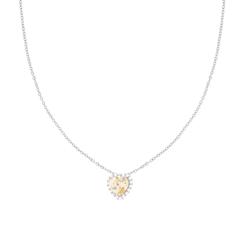 COLLANA CATENA FORZATINA DIAMANTATA CON CUORE CHAMPAGNE CONTORNATO DA CRYSTAL BIANCHI IN ACCIAIO E OTTONE