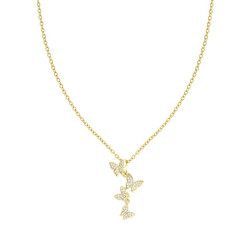 COLLANA CATENA FORZATINA DIAMANTATA CON FARFALLE E CUBIC ZIRCONIA BIANCHI IN ACCIAIO E OTTONE COLORE ORO