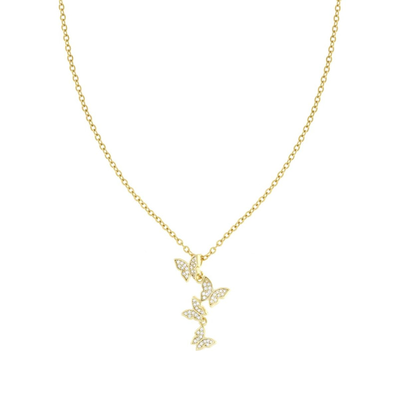 COLLANA CATENA FORZATINA DIAMANTATA CON FARFALLE E CUBIC ZIRCONIA BIANCHI IN ACCIAIO E OTTONE COLORE ORO