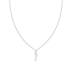 COLLANA CATENA FORZATINA DIAMANTATA CON CORNO E CRYSTAL BIANCHI IN ACCIAIO E OTTONE