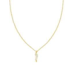 COLLANA CATENA FORZATINA DIAMANTATA CON CORNO E CRYSTAL BIANCHI IN ACCIAIO E OTTONE COLORE ORO