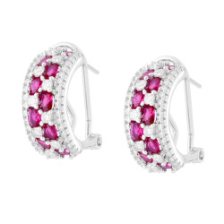ORECCHINI SEMICERCHIO CON CUBIC ZIRCONIA ALTERNATI ROSSO RUBINO E BIANCHI IN ARGENTO 925 GALVANICA RODIO