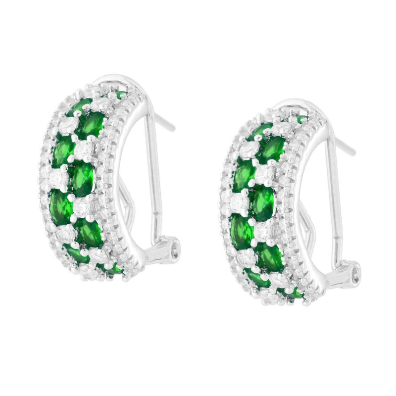 ORECCHINI SEMICERCHIO CON CUBIC ZIRCONIA ALTERNATI VERDE SMERALDO E BIANCHI IN ARGENTO 925 GALVANICA RODIO