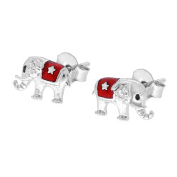 ORECCHINI ELEFANTE CON CUBIC ZIRCONIA BIANCHI E SMALTO ROSSO IN ARGENTO 925 GALVANICA RODIO
