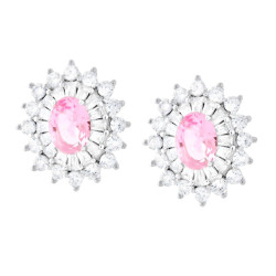 ORECCHINI OVALE ROSA CONTORNATO DA CUBIC ZIRCONIA TRAPEZIO BIANCHI IN ARGENTO 925 GALVANICA RODIO