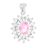CIONDOLO OVALE ROSA CONTORNATO DA CUBIC ZIRCONIA TRAPEZIO BIANCHI IN ARGENTO 925 GALVANICA RODIO