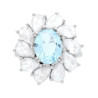ANELLO OVALE ACQUAMARINA CONTORNATO DA GOCCE CUBIC ZIRCONIA BIANCHI IN ARGENTO 925 GALVANICA RODIO