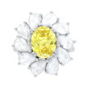ANELLO OVALE TOPAZIO GIALLO CONTORNATO DA GOCCE CUBIC ZIRCONIA BIANCHI IN ARGENTO 925 GALVANICA RODIO