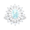 ANELLO OVALE ACQUAMARINA CONTORNATO DA CUBIC ZIRCONIA TRAPEZIO BIANCHI IN ARGENTO 925 GALVANICA RODIO