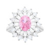 ANELLO OVALE ROSA CONTORNATO DA CUBIC ZIRCONIA TRAPEZIO BIANCHI IN ARGENTO 925 GALVANICA RODIO