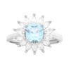 ANELLO SOLITARIO QUADRATO CUSHION ACQUAMARINA CONTORNATO DA CUBIC ZIRCONIA MARQUISE BIANCHI IN ARGENTO 925 GALVANICA RODIO