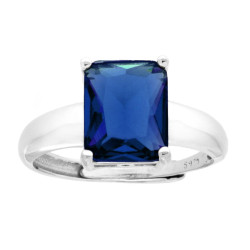 ANELLO SOLITARIO RETTANGOLO CUBIC ZIRCONIA BLU ZAFFIRO IN ARGENTO 925 GALVANICA RODIO