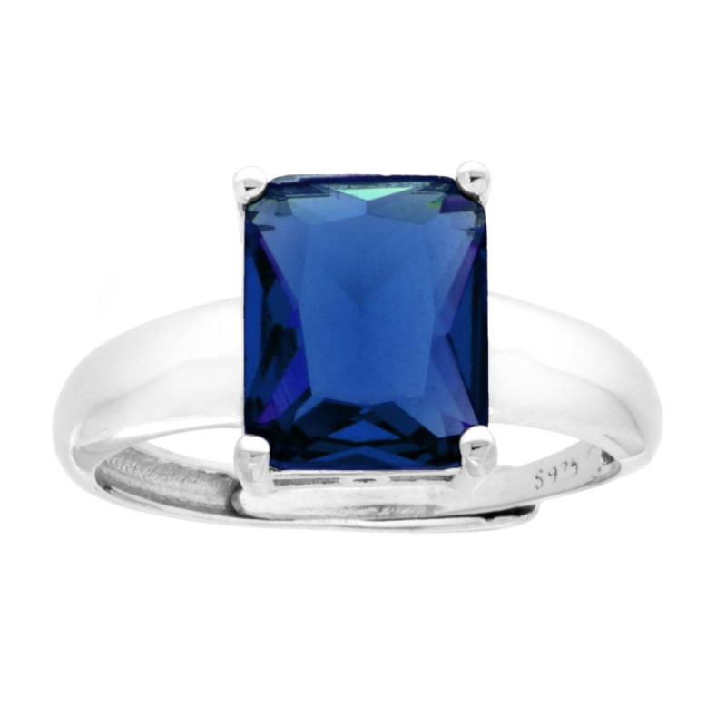 ANELLO SOLITARIO RETTANGOLO CUBIC ZIRCONIA BLU ZAFFIRO IN ARGENTO 925 GALVANICA RODIO