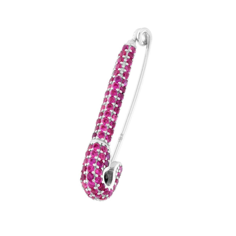 SPILLA BALIA CON CUBIC ZIRCONIA ROSSO RUBINO IN ARGENTO 925 GALVANICA RODIO