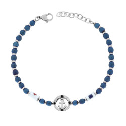 BRACCIALE CATENA CON ANCORA PALLINE SFACCETTATE BLU E CILINDRI CON SMALTO MULTICOLOR IN ACCIAIO