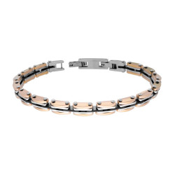 BRACCIALE UOMO MAGLIA IMPERNIATA NERO E ROSA IN ACCIAIO