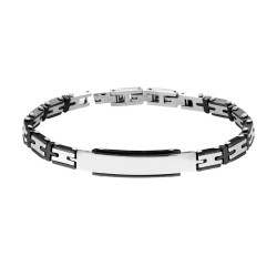 BRACCIALE UOMO MAGLIA IMPERNIATA NERA CON TARGA IN ACCIAIO