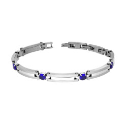 BRACCIALE UOMO MAGLIA IMPERNIATA CON CRYSTAL BLU IN ACCIAIO