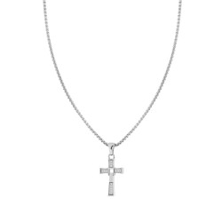 COLLANA UOMO CATENA VENEZIANA TONDA CON CROCE CON CRYSTAL BIANCHI IN ACCIAIO