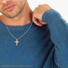 COLLANA UOMO CATENA VENEZIANA TONDA CON CROCE QUADRETTATA ROSA CON CRYSTAL NERI IN ACCIAIO
