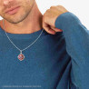 COLLANA CATENA FORZATINA DIAMANTATA CON TONDO SMALTO MULTICOLOR E ROSA DEI VENTI IN ACCIAIO