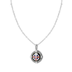 COLLANA CATENA FORZATINA DIAMANTATA CON TONDO SMALTO MULTICOLOR E ROSA DEI VENTI IN ACCIAIO