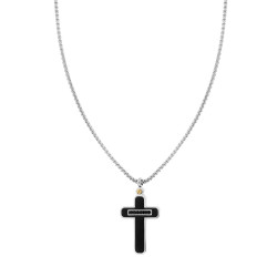 COLLANA UOMO CATENA VENEZIANA TONDA CON CROCE NERA CON CRYSTAL NERI IN ACCIAIO