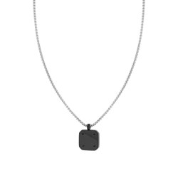 COLLANA UOMO CATENA VENEZIANA TONDA CON PIASTRA QUADRATA NERA IN ACCIAIO