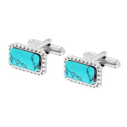 ACCESSORI GEMELLI UOMO RETTANGOLARE CON PIETRA TURCHESE MM 12 X 18 IN ACCIAIO