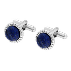 ACCESSORI GEMELLI UOMO TONDO CON PIETRA COLOR LAPISLAZZULI MM 14 IN ACCIAIO