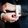 ACCESSORI GEMELLI UOMO RETTANGOLARE NERO CON CATENA GRUMETTA MM 13 X 15 IN ACCIAIO