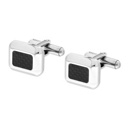 ACCESSORI GEMELLI UOMO RETTANGOLARE MM 13 X 16 CON EFFETTO FIBRA DI CARBONIO IN ACCIAIO