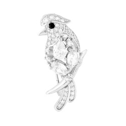 SPILLA PAPPAGALLO CON CUBIC ZIRCONIA BIANCHI IN ARGENTO 925 GALVANICA RODIO