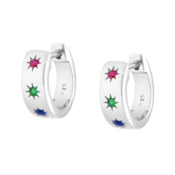 ORECCHINI CERCHIO SCATTINO CON STELLE CUBIC ZIRCONIA MULTICOLOR IN ARGENTO 925 GALVANICA RODIO