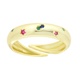 ANELLO FASCIA CON PUNTO LUCE STELLE CUBIC ZIRCONIA MULTICOLOR RUBINO SMERALDO ZAFFIRO IN ARGENTO 925 GALVANICA ORO