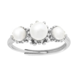 ANELLO TRILOGY CON PERLE BIANCHE SU LAVORAZIONE EFFETTO CORALLO IN ARGENTO 925 GALVANICA RODIO