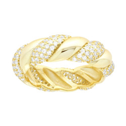 ANELLO FASCIA TRECCIA CON CUBIC ZIRCONIA BIANCHI IN ARGENTO 925 GALVANICA ORO