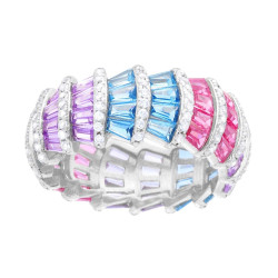 ANELLO FASCIA MODELLO ETERNITY CON CUBIC ZIRCONIA BIANCHI E CUBIC ZIRCONIA TAGLIO BAGUETTE ROSA GLICINE ACQUAMARINA IN ARGENTO 9