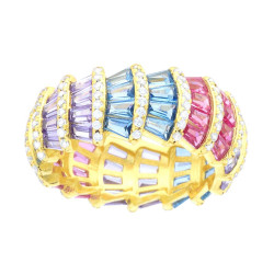 ANELLO FASCIA MODELLO ETERNITY CON CUBIC ZIRCONIA BIANCHI E CUBIC ZIRCONIA TAGLIO BAGUETTE ROSA GLICINE ACQUAMARINA IN ARGENTO 9