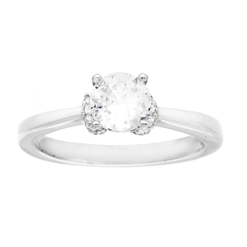 ANELLO SOLITARIO CON CUBIC ZIRCONIA BIANCO MM 6 IN ARGENTO 925 GALVANICA RODIO