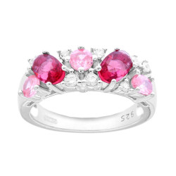 ANELLO CON BOUQUET DI CUBIC ZIRCONIA ROSSO RUBINO ROSA E BIANCHI IN ARGENTO 925 GALVANICA RODIO