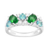 ANELLO CON BOUQUET DI CUBIC ZIRCONIA VERDE SMERALDO ACQUAMARINA E BIANCHI IN ARGENTO 925 GALVANICA RODIO