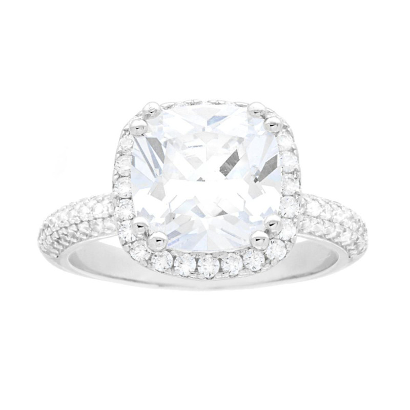 ANELLO SOLITARIO CON CUBIC ZIRCONIA BIANCO QUADRATO IN ARGENTO 925 GALVANICA RODIO