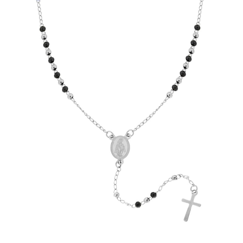 COLLANA ROSARIO CM 50 CON PALLINE COLORE NERE MM 3 IN ACCIAIO