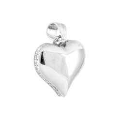 CIONDOLO CUORE BOMBATO CON CUBIC ZIRCONIA BIANCHI IN ARGENTO 925 GALVANICA RODIO